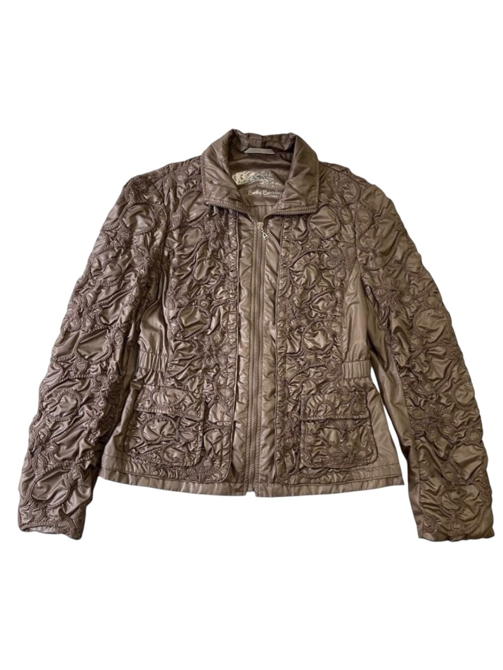 Betty Barclay jacket floral sculpture embellishments zip up coat copper size 10